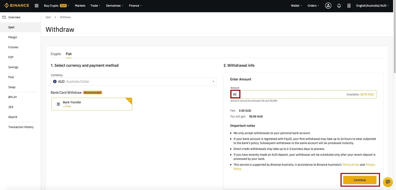 How To Withdraw Aud From Binance Com Binance Support