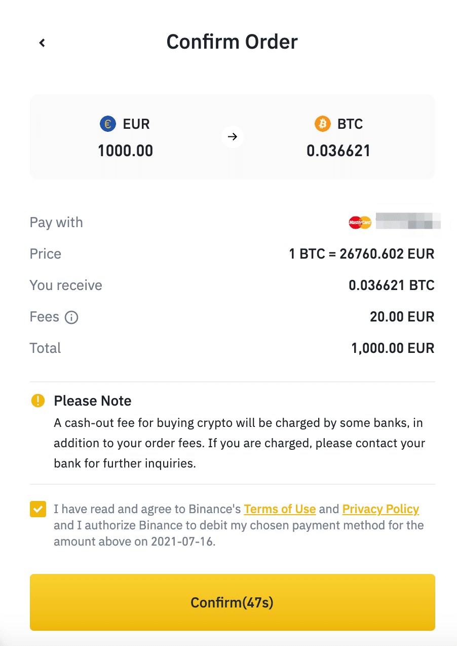 binance buying crypto fees