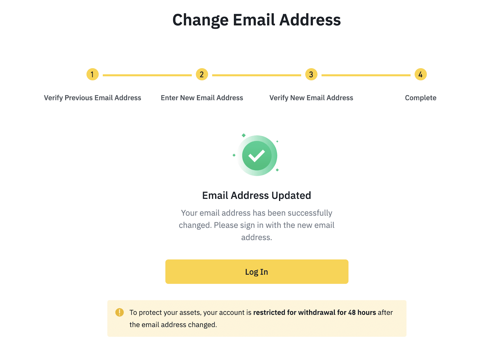 Message confirms. The account email will not change until the New email has been verified..