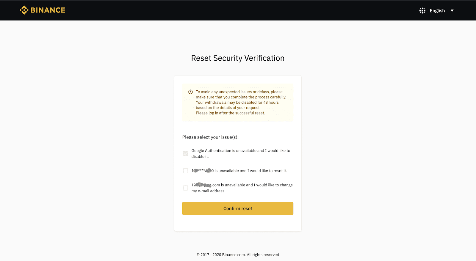 reset google authenticator binance