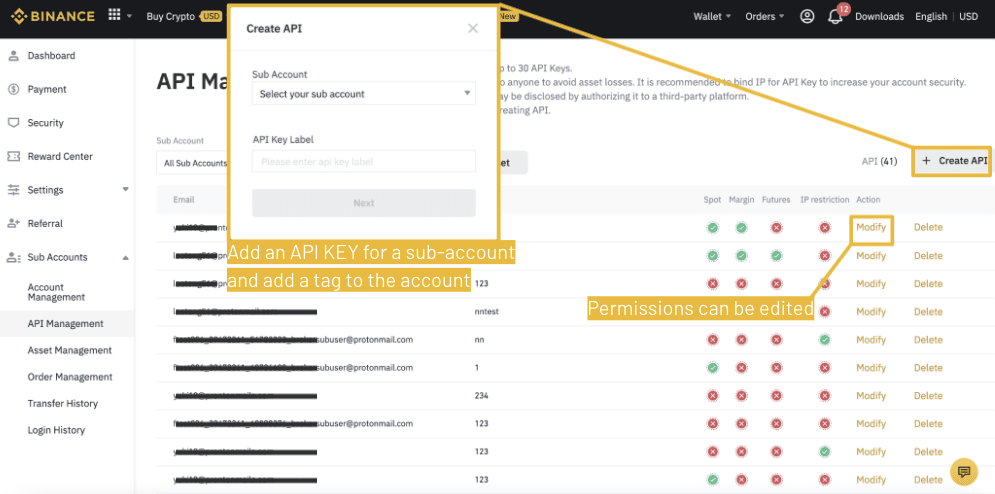 binance sub account