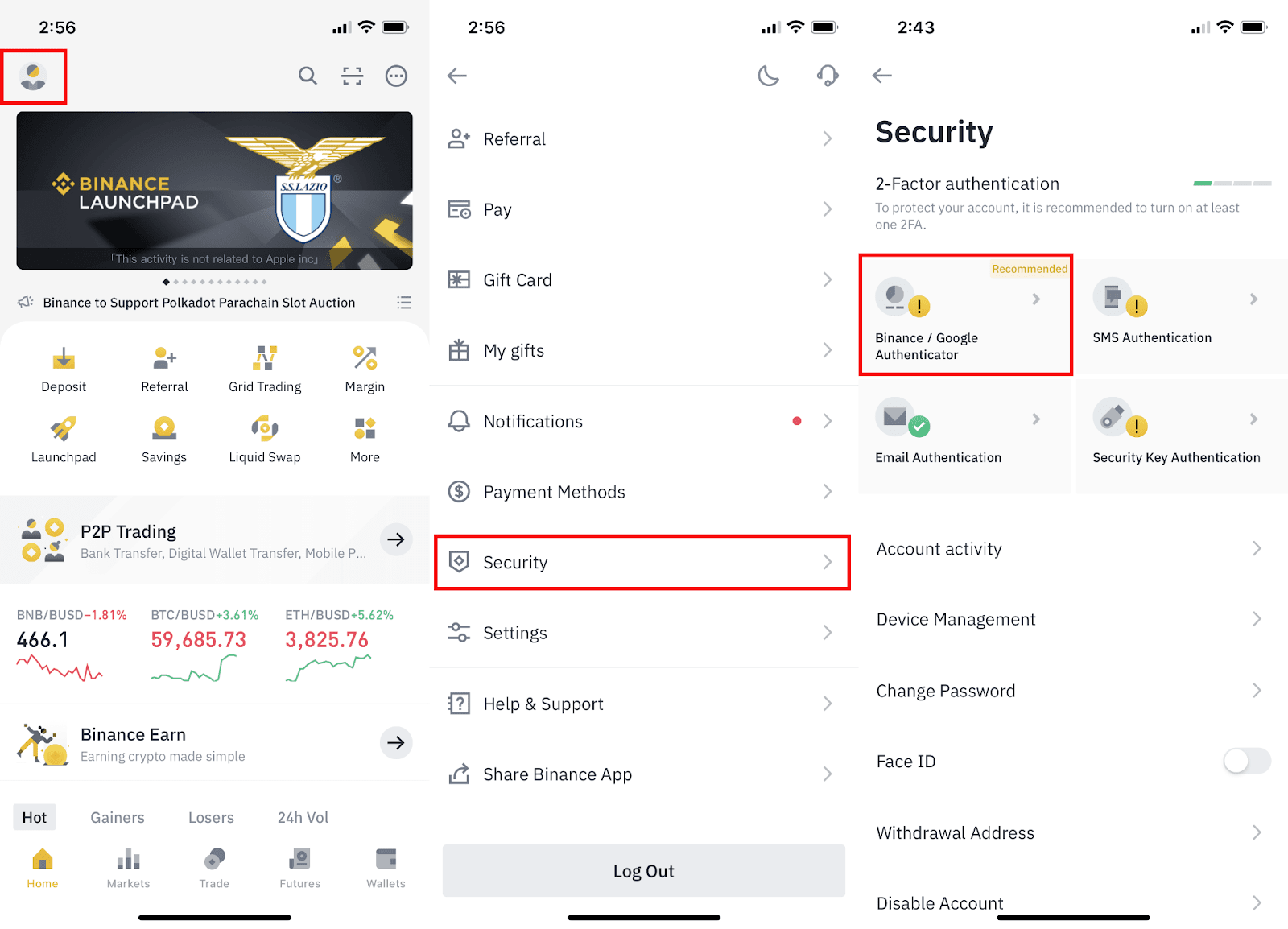 how to google authenticator binance