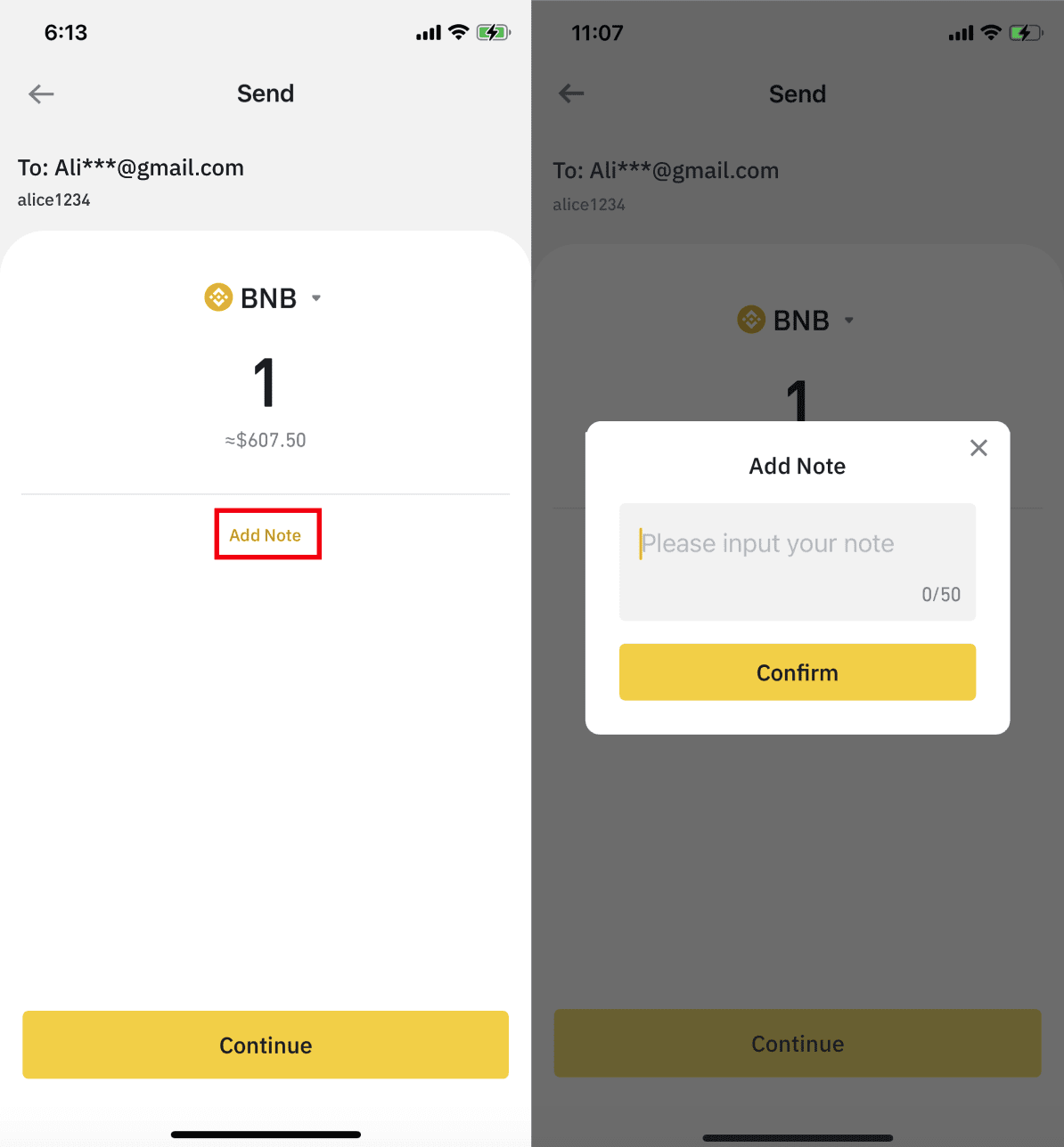 send cryptocurrency with binance