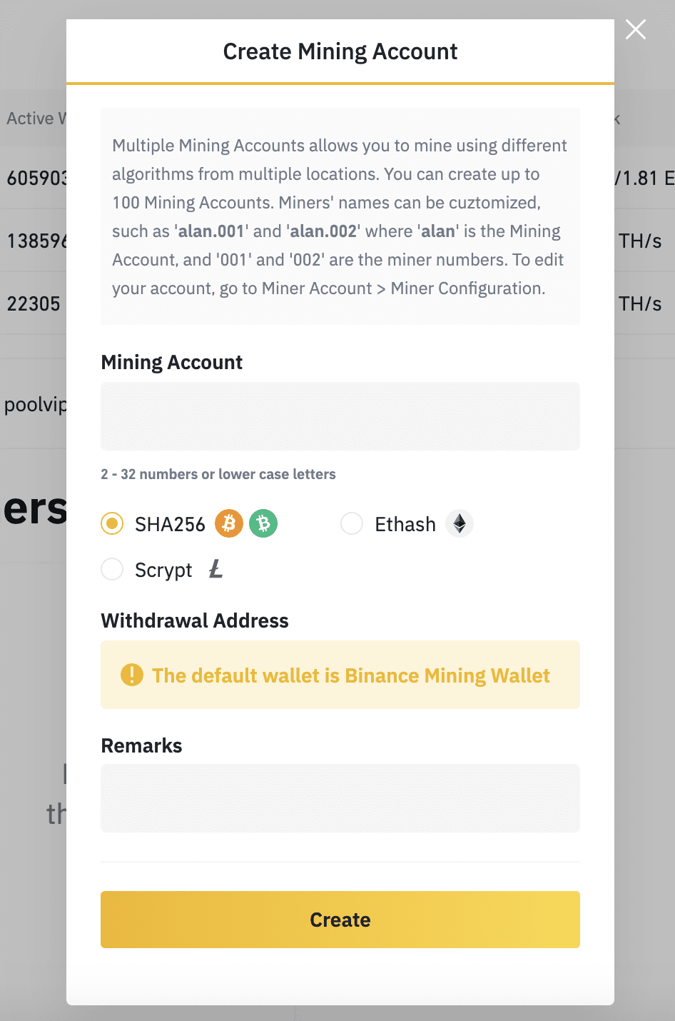 mining account binance