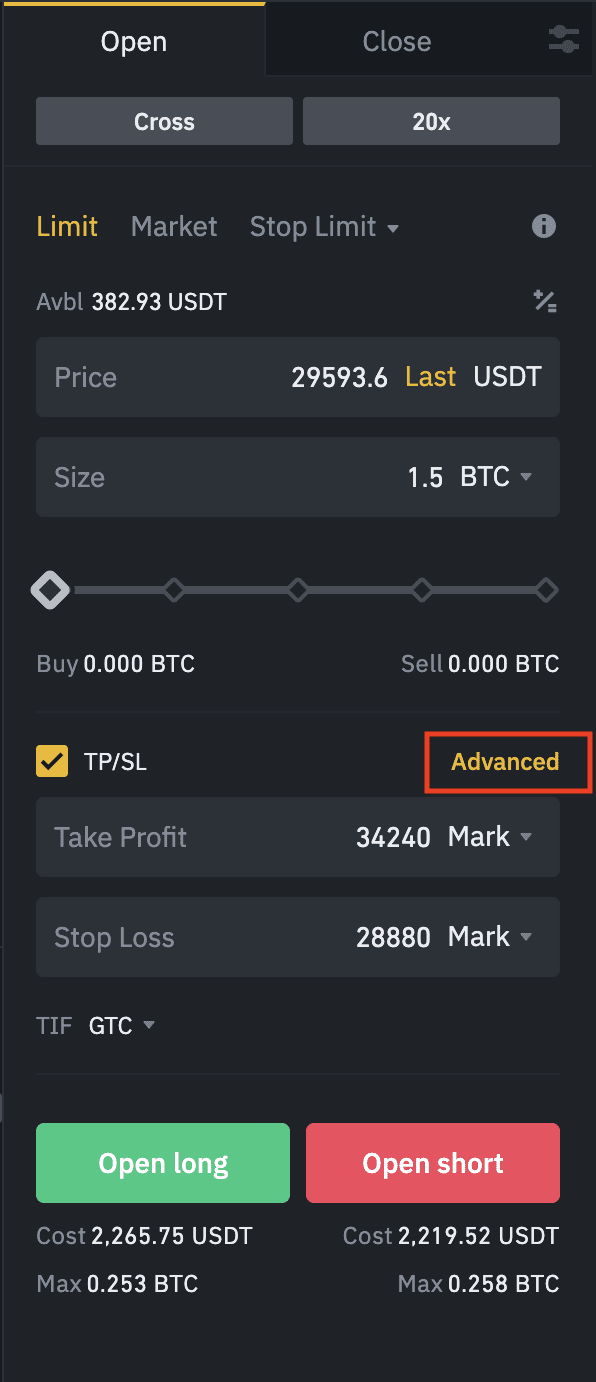 binance sell limit