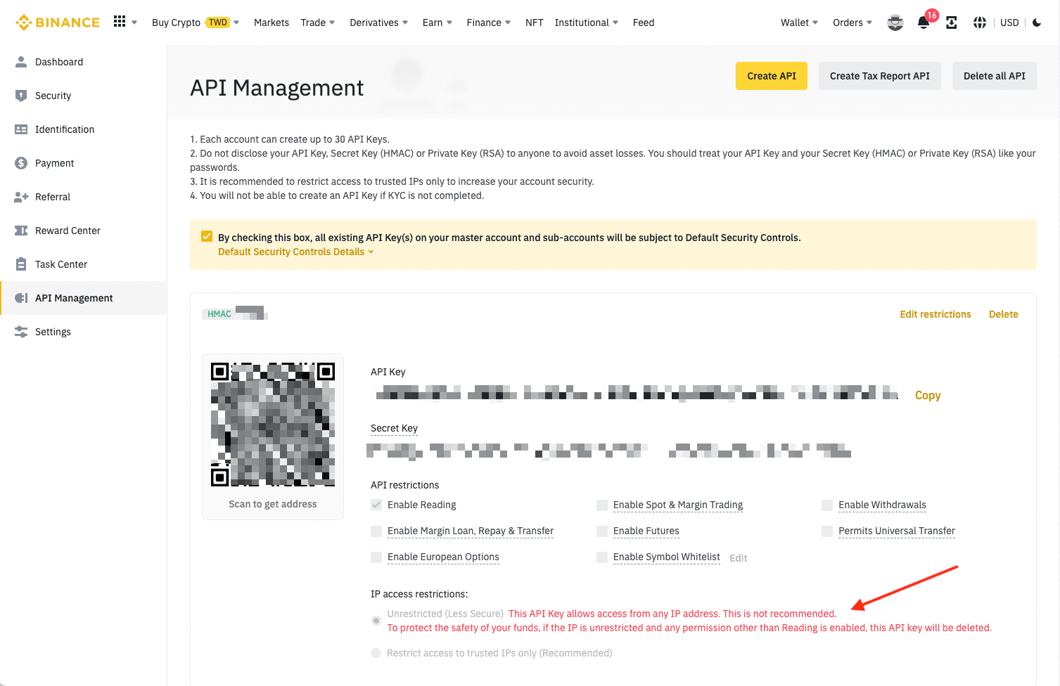 binance api request limit