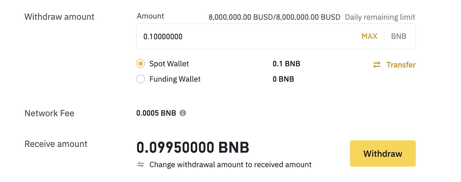 binance min withdrawal