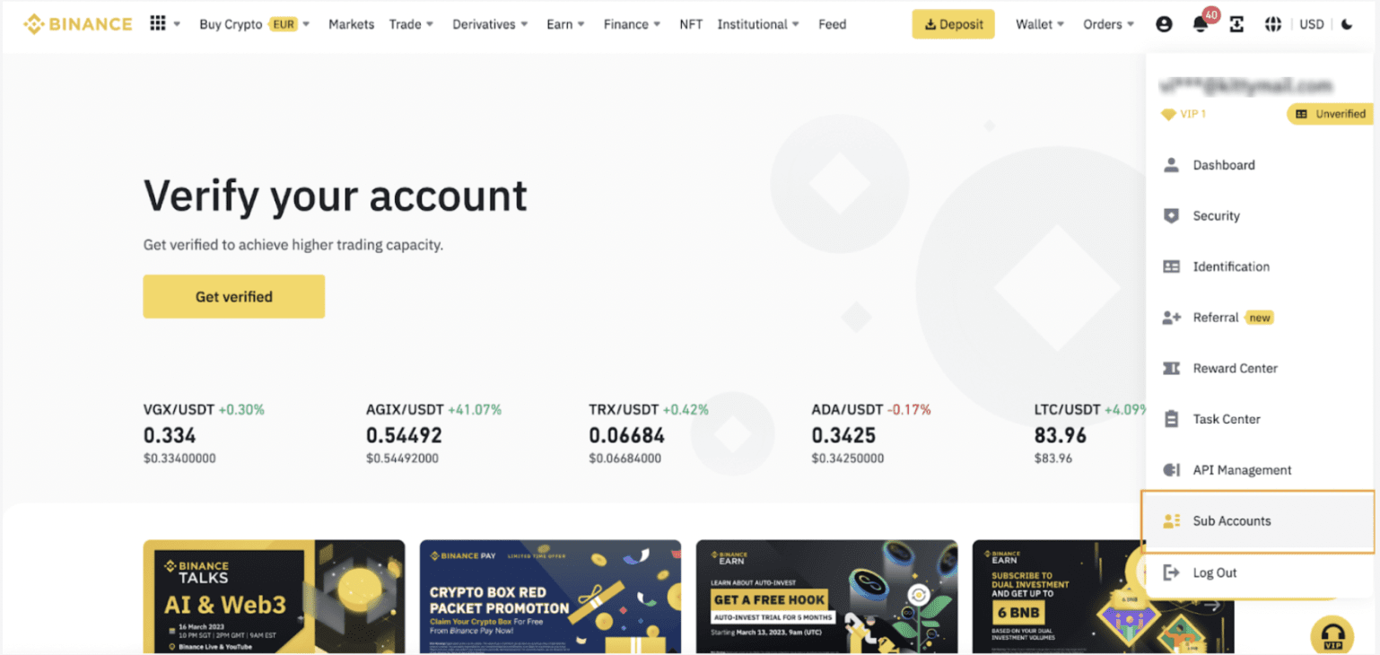 binance sub account