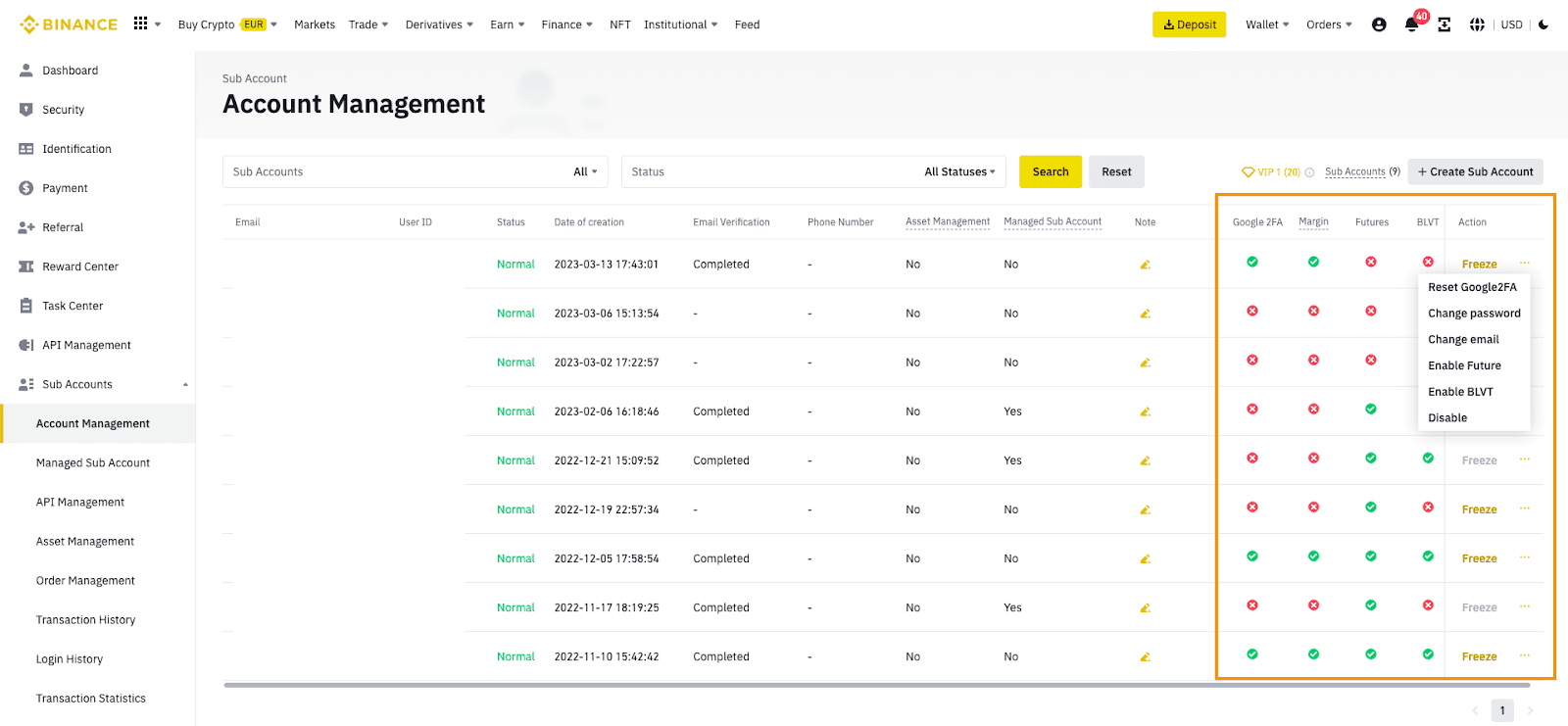 binance sub account