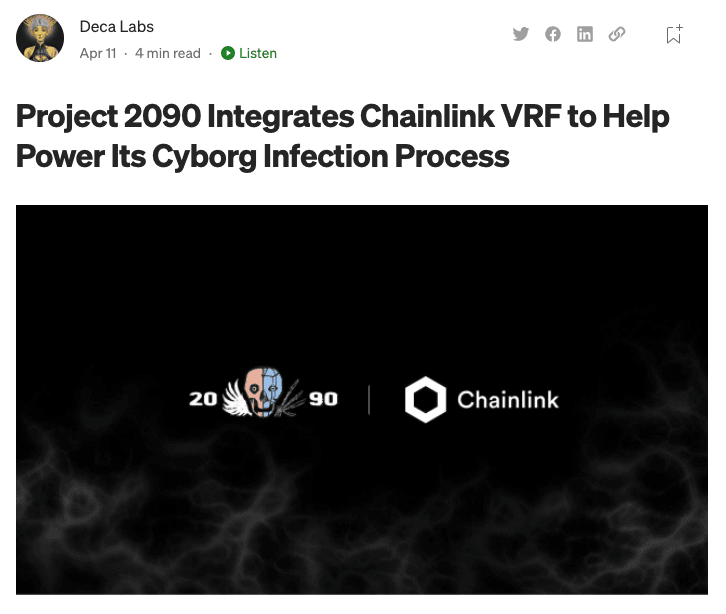 Project 2090 integrates chainlink s verifiable random function on bnb