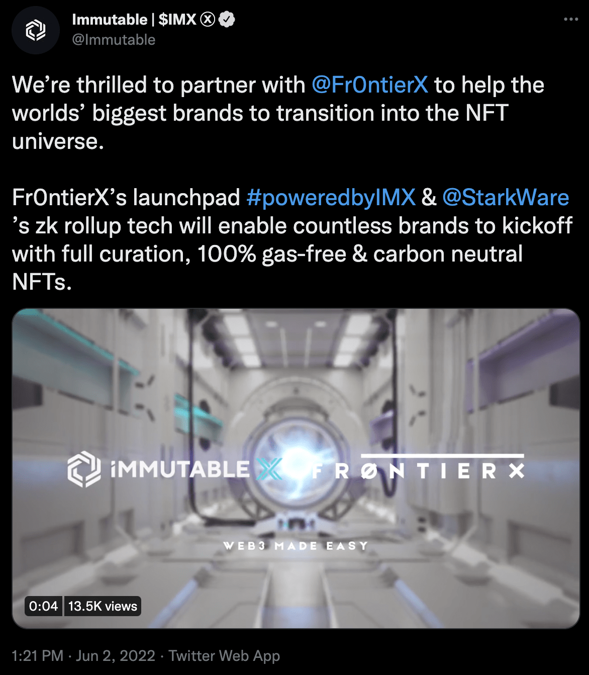 Immutable X partners with Fr0ntierX Binance News