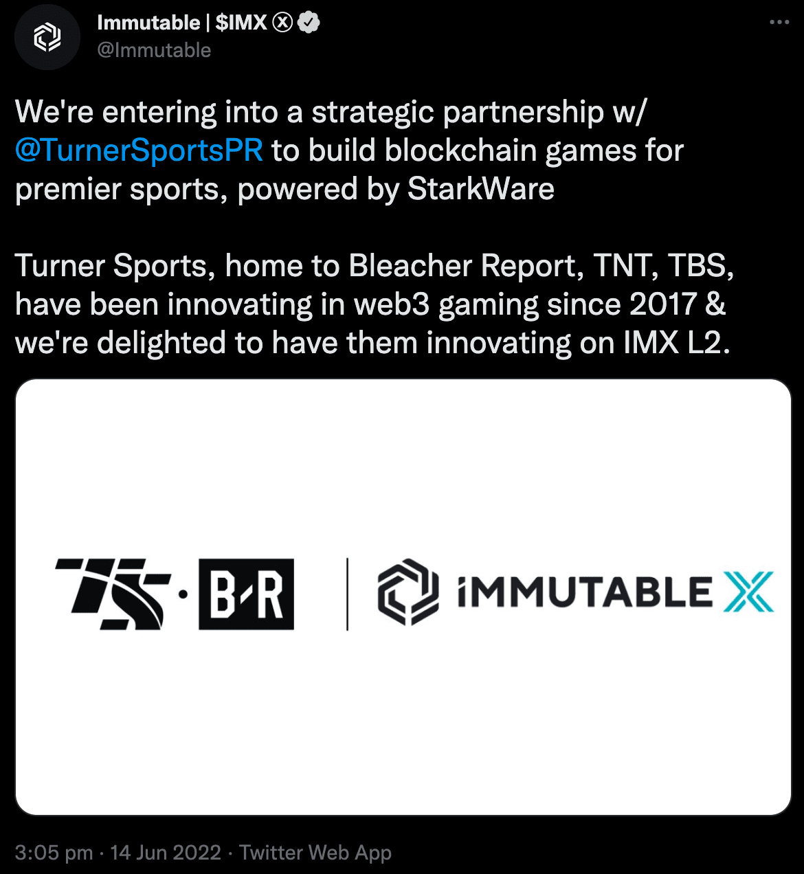 Immutable X announces a partnership with TurnerSportsPR Binance News