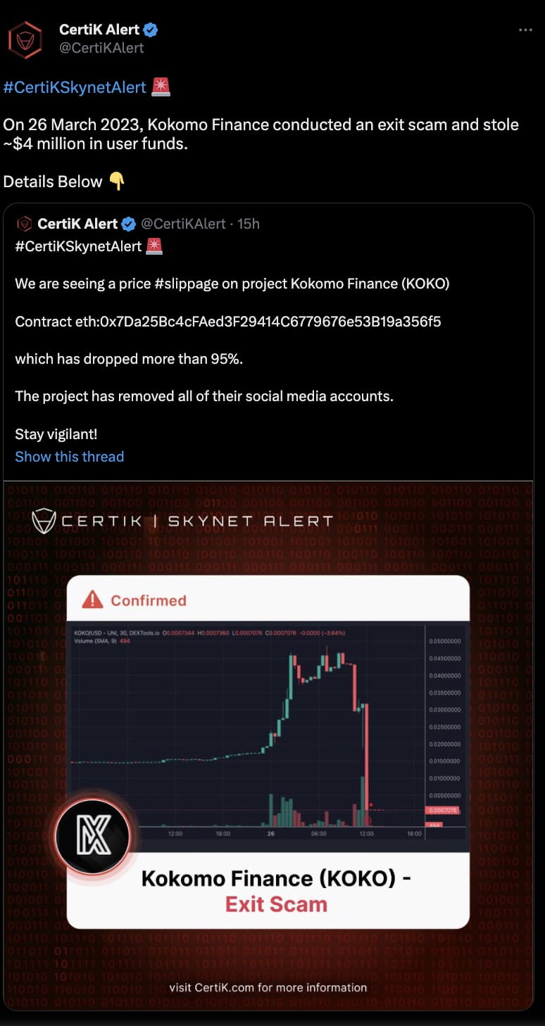 Optimism DeFi Protocol Kokomo Finance Rug Pulls Users for $4 Million |  Binance News on Binance Square