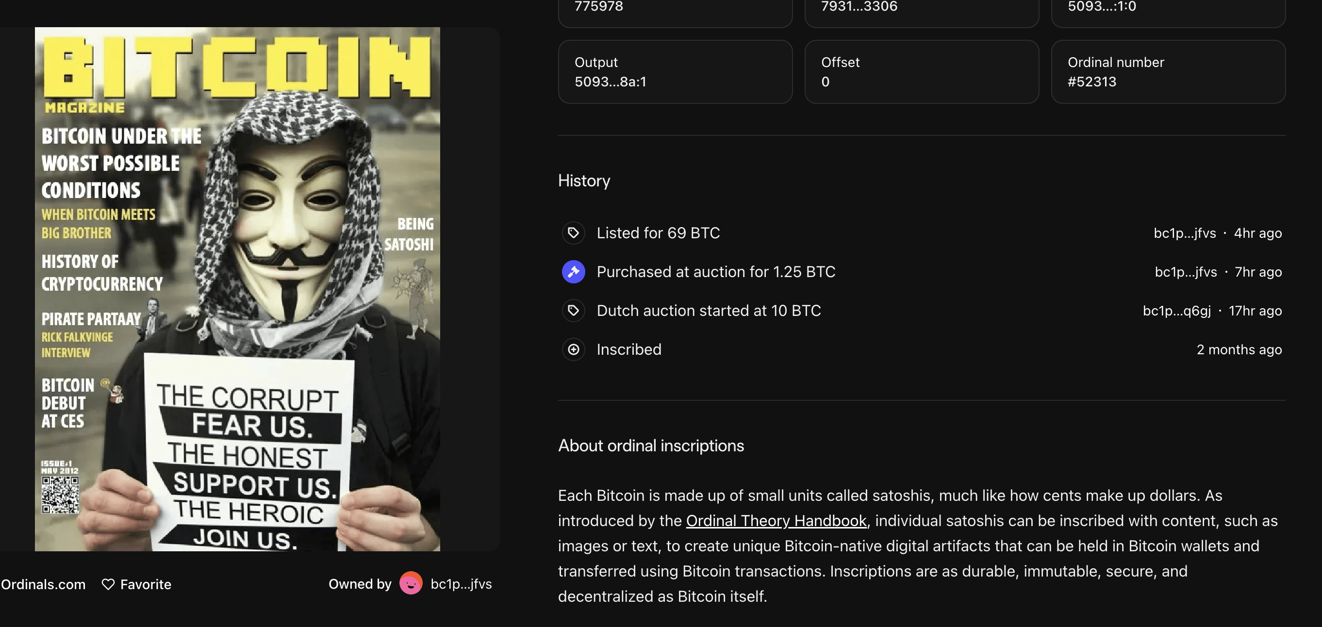 Bitcoin Inscription#52313(Bitcoin Magazine first issue cover) sold at  auction for 1.25 BTC | Binance News on Binance Square