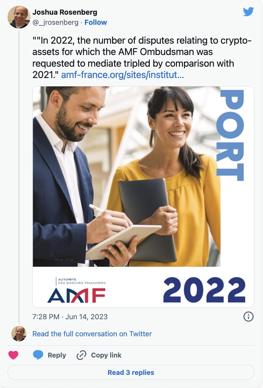 French Financial Markets Ombudsman Reports Jump in Crypto-related  Mediations | Binance News on Binance Square