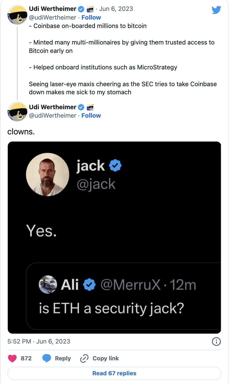 Jack Dorsey Courts Controversy By Claiming ETH Is a Security | Binance News  on Binance Square