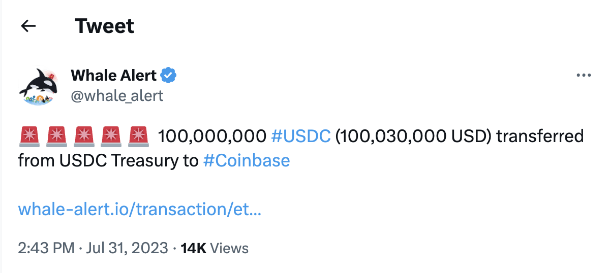 usdc-treasury-transfers-100-million-usdc-to-coinbase-in-significant