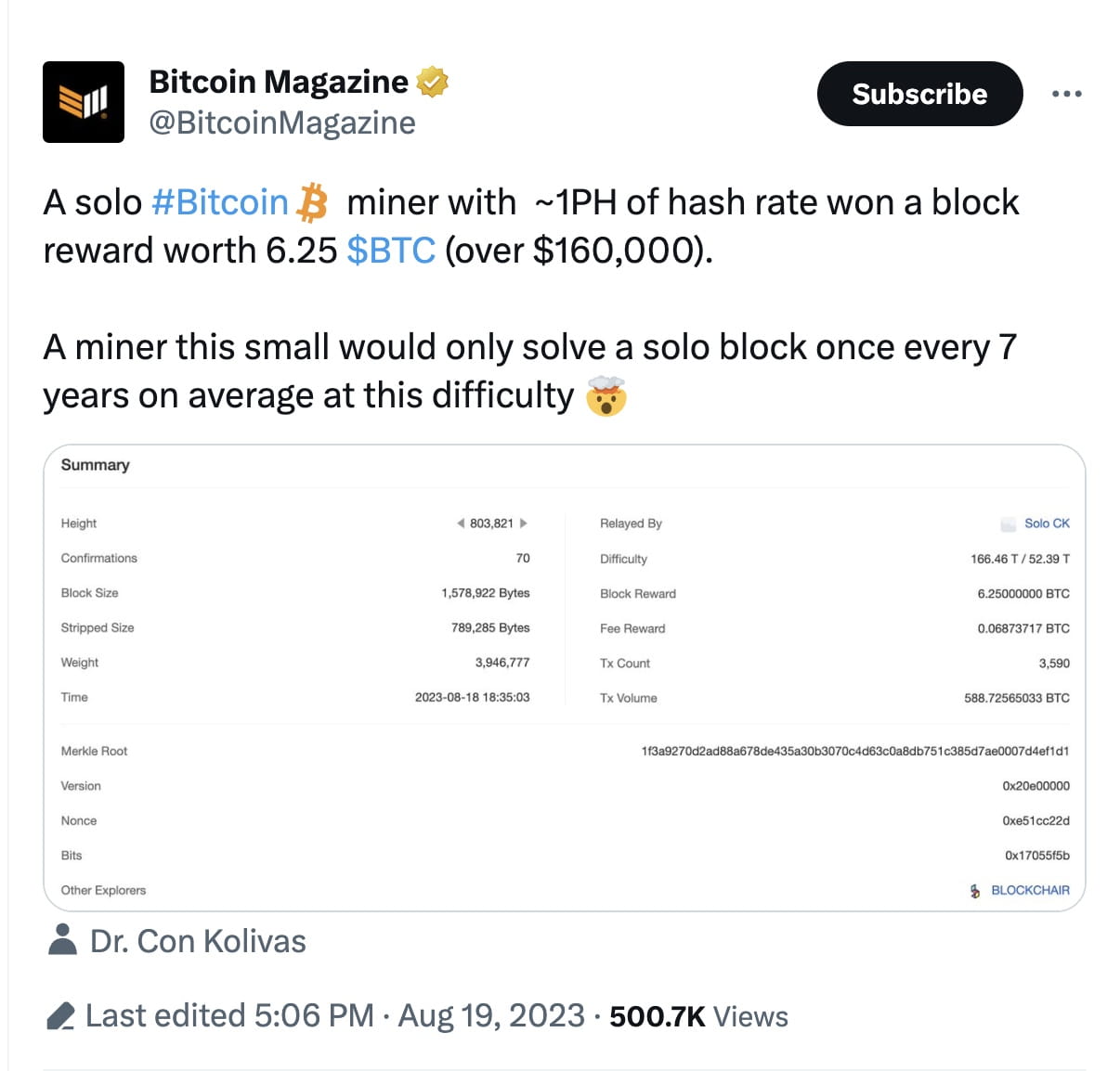 Independent Miner with 1 PH/s Computing Power Receives $160,000 in Bitcoin  Block Rewards | Binance News on Binance Square