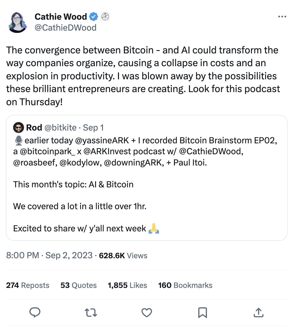 Cathie Wood Envisions Promising Future for Bitcoin and AI Convergence |  Binance News on Binance Square