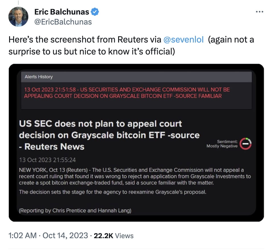 SEC Reportedly Not Appealing Court Decision on Grayscale Bitcoin ETF |  Binance News on Binance Square
