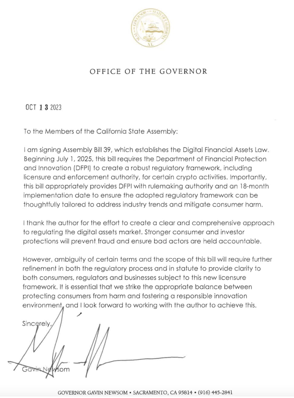 California Governor Approves Crypto Regulation Bill for 2025 Enforcement |  Binance News on Binance Square