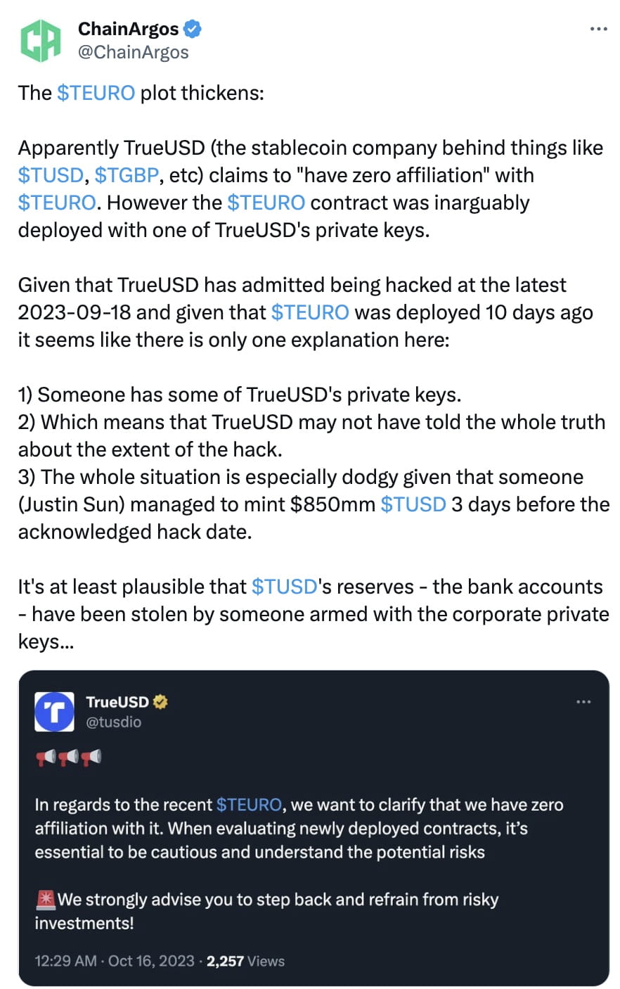 Potential Leak of Private Keys Used for TrueUSD Deployment: An In-Depth  Analysis | Binance News on Binance Square