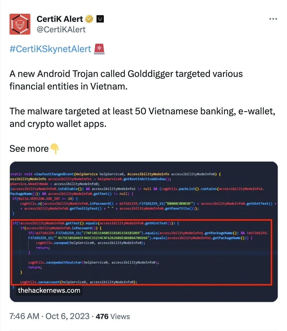Golddigger Android Trojan Targets Vietnamese Mobile Banking and Crypto  Wallets | Binance News on Binance Square