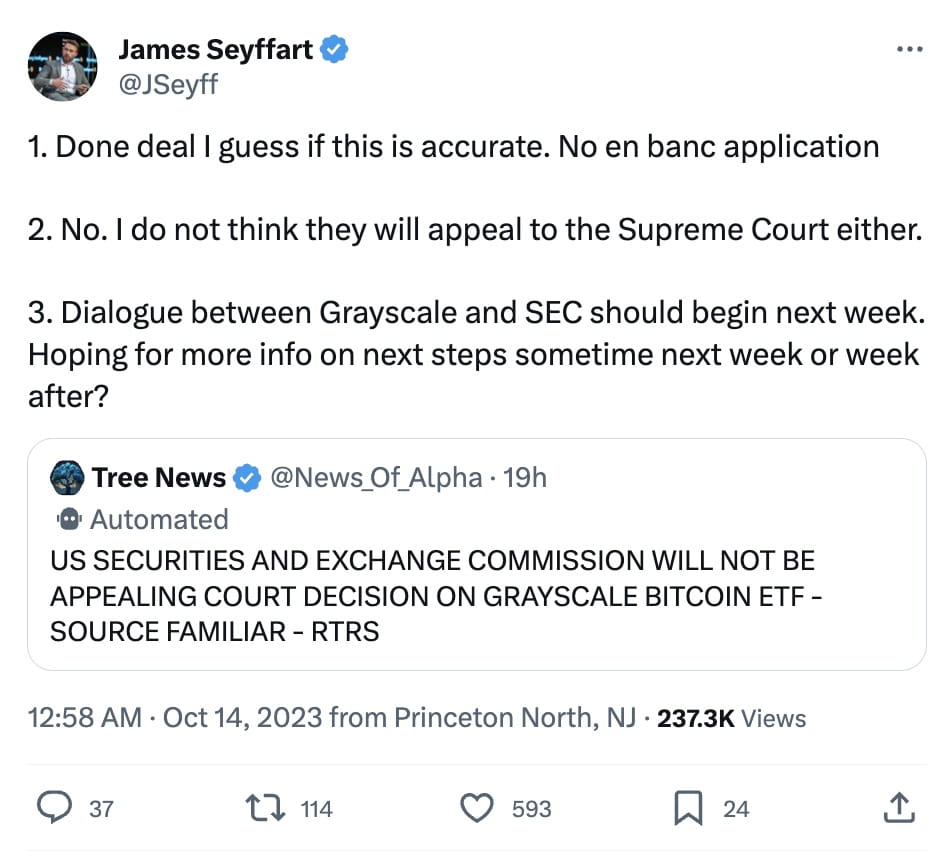 SEC Reportedly Not Appealing Court Decision on Grayscale Bitcoin ETF |  Binance News on Binance Square