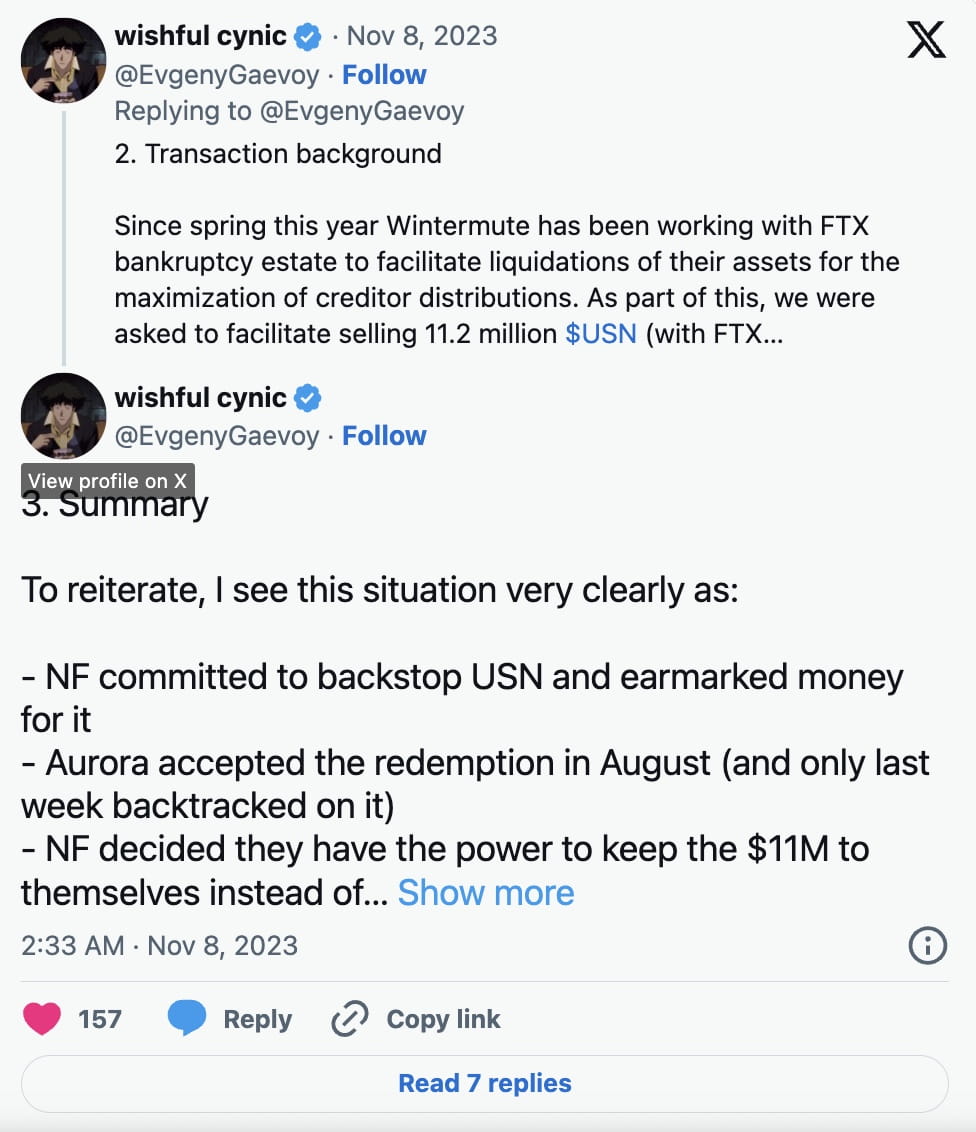 Wintermute CEO Alleges Near Foundation Backed Out of $11M Stablecoin Deal |  Binance News on Binance Square