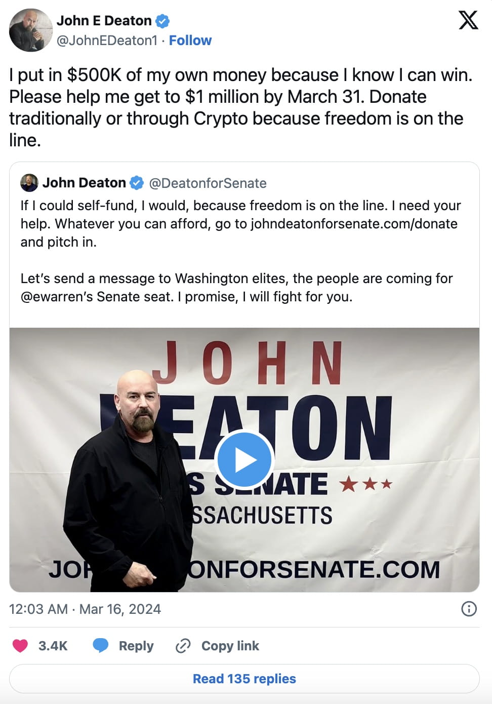 Pro-XRP Attorney John Deaton Launches Senate Campaign, Sets $1M Fundraising  Goal | Binance News on Binance Square