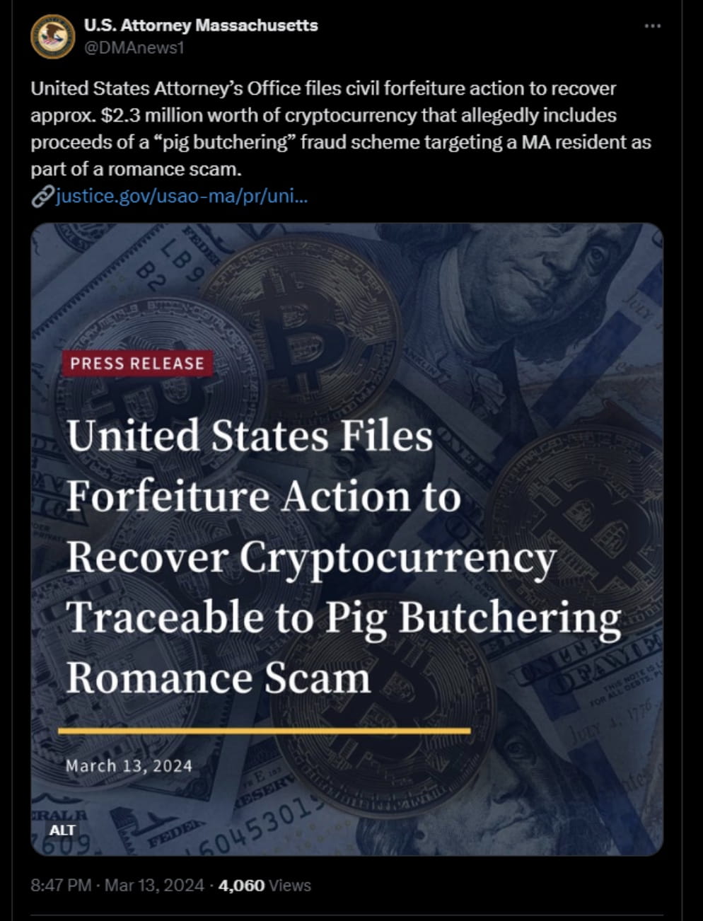US Authorities Seek to Reclaim $2.3M From 'Pig Butchering' Crypto Scam ...