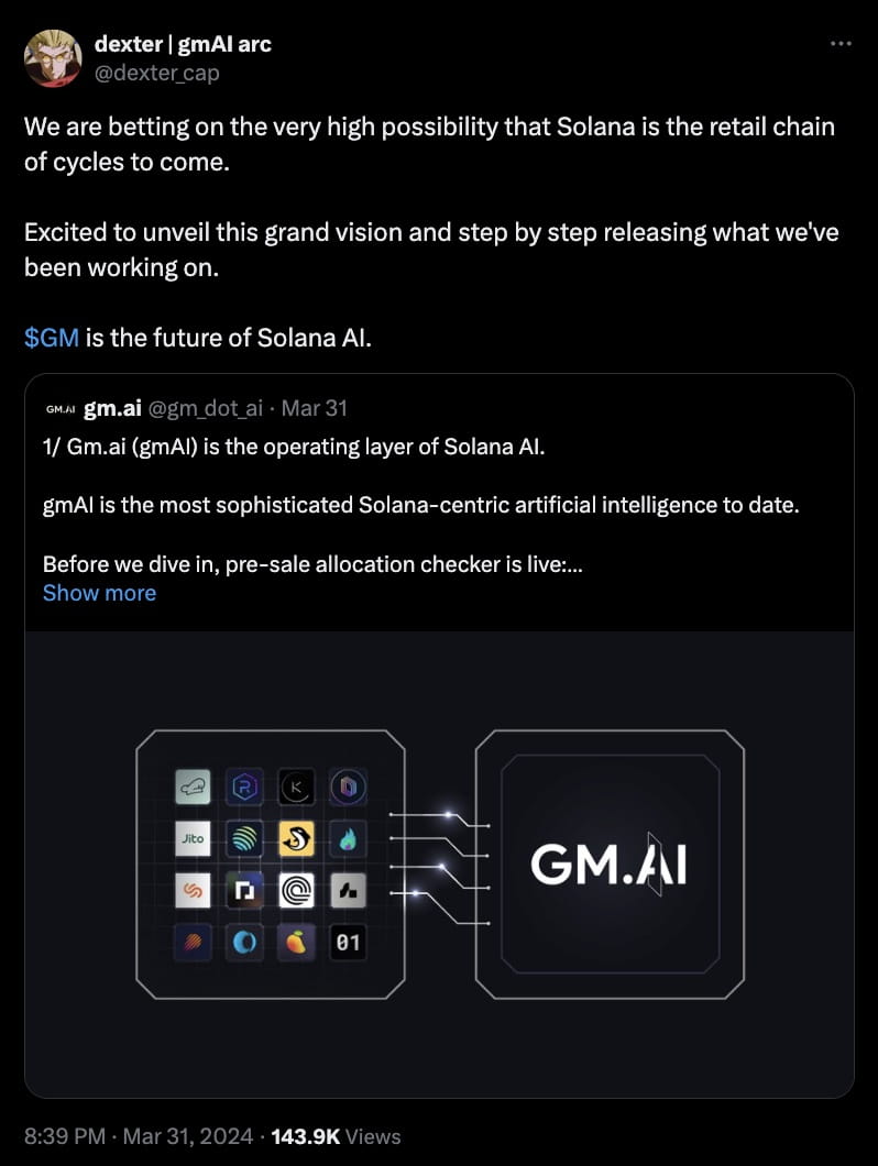Whales Market Founder Bets on Solana Over New Project gm.ai To Dominate  Solana AI Territory | Binance News on Binance Square