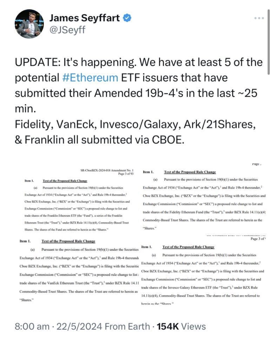 5 U.S. Firms Amend SEC Filings for Ethereum ETFs | Binance News on Binance  Square