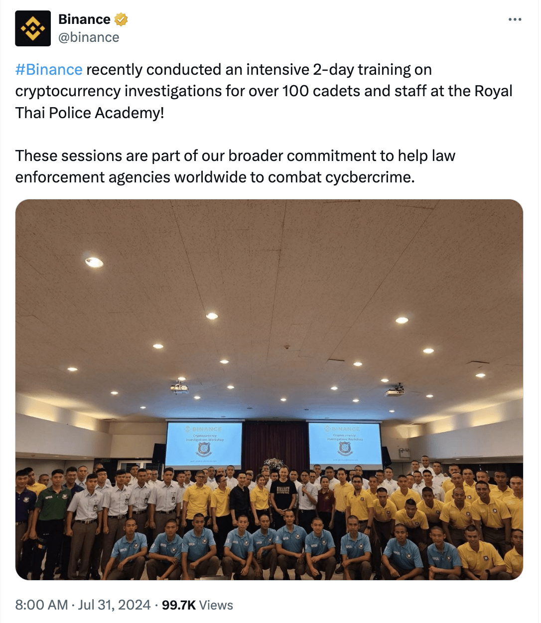 Binance Conducts Intensive Crypto Investigation Training for Over 100  Cadets and Officers at the Royal Thai Police Academy | Binance News on  Binance Square