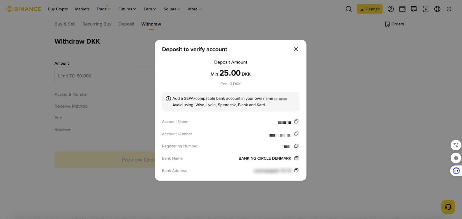 How to Withdraw DKK via Bank Transfer on Binance | Binance DKK,Binance  Denmark,Binance Danish Krone