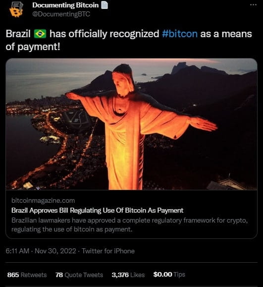 Brazil 🇧🇷 has officially recognized #bitcon as a means of | Cryptonian ...