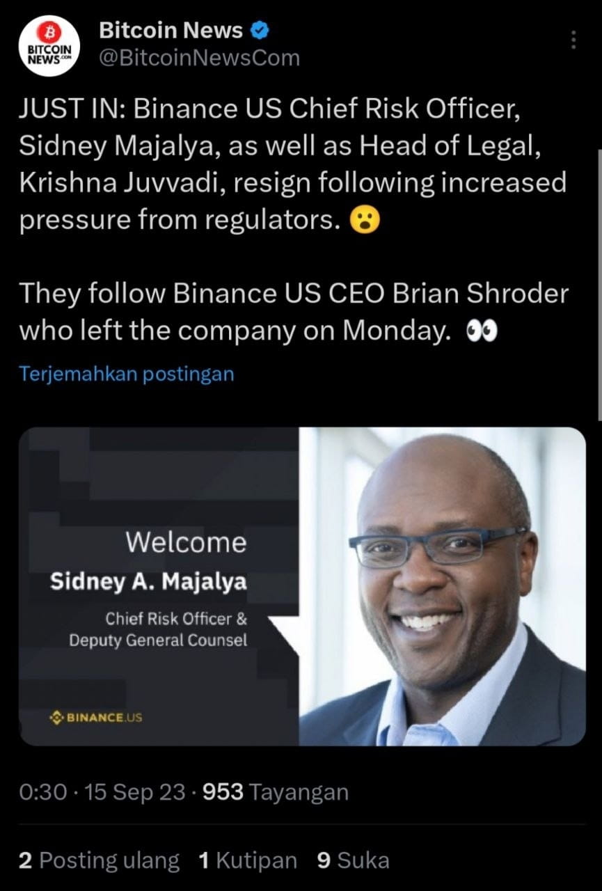 Binance US Chief Risk Officer, Sidney Majalya, as well as | NEWS Crypto on  Binance Square