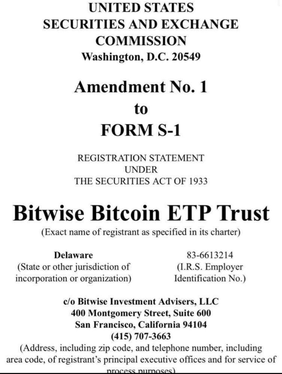 Bitwise files an updated spot #Bitcoin ETF application after ...