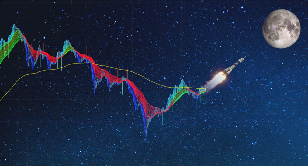 человек смотрит на космический график криптовалют