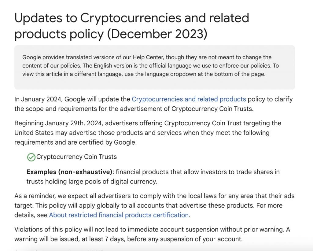 Google Opens Up To Bitcoin ETF Ads, Boosting Crypto Visibility | CoinPhoton  on Binance Square