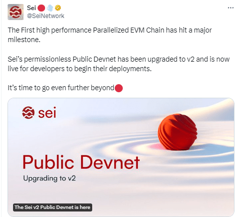 $SEI V2 upgrade has just launched on public devnet 💡Ok, gu | CryptoRodo ...