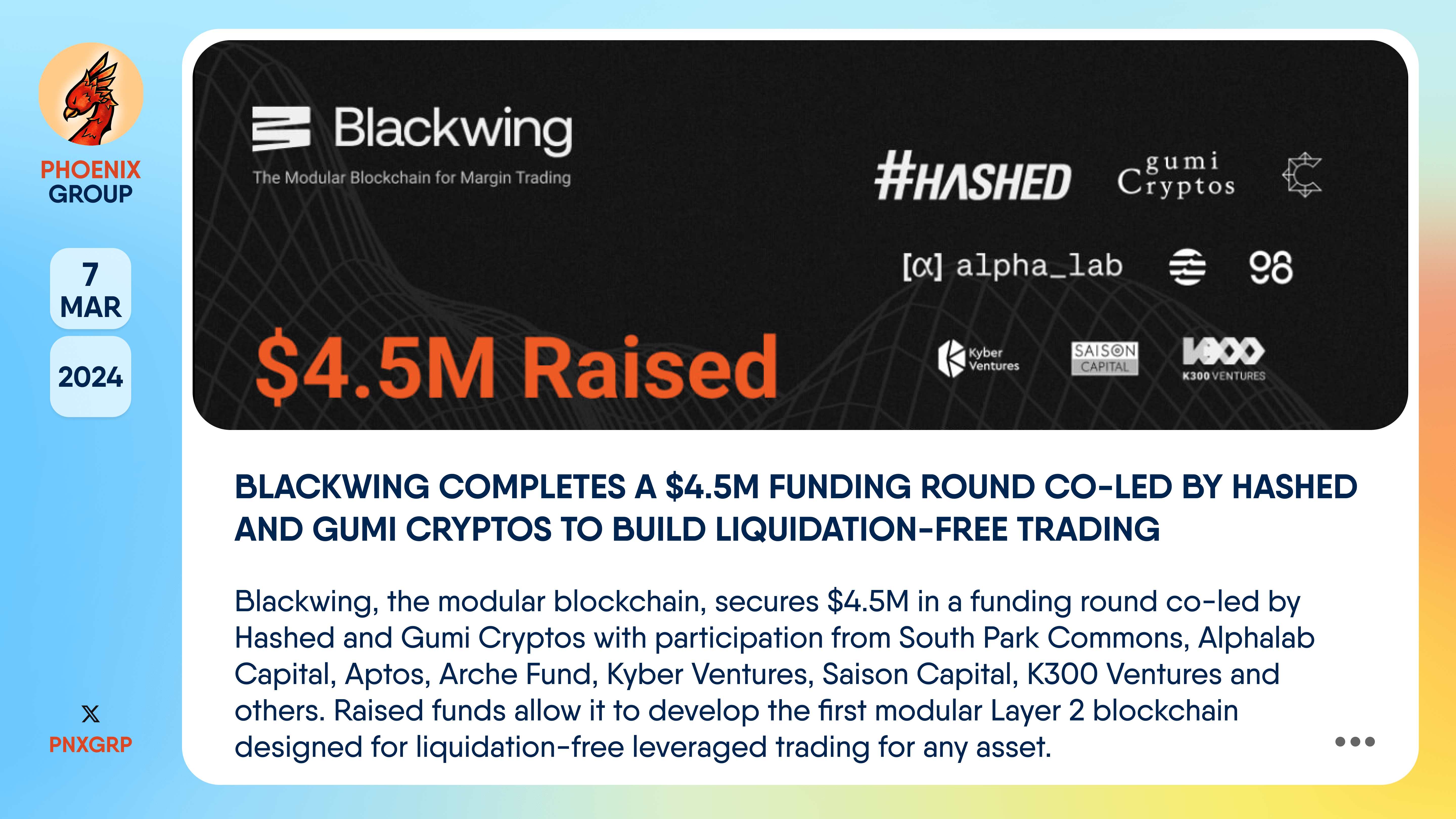 Blackwing completes a $4.5M funding round co-led by Hashed | Phoenix Group  on Binance Square