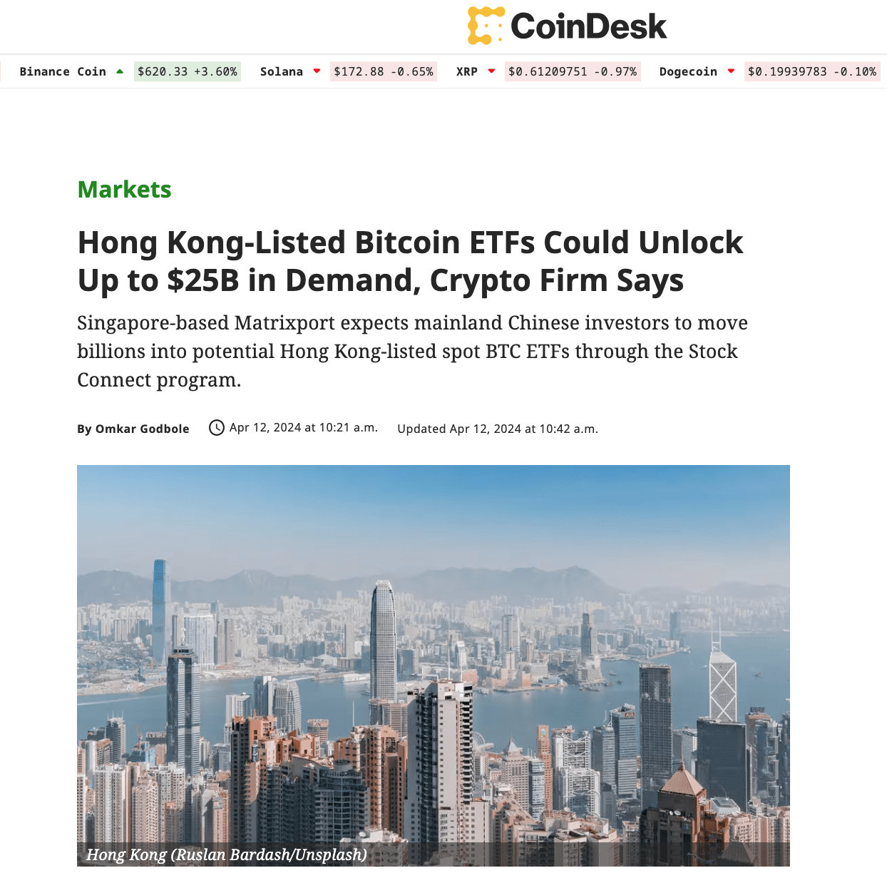 总部位于新加坡的Matrixport 预计，中国将有250 亿美元流入香港现货比特币ETF。当然，如果这个工具获得| Proekt_73发布于币安广场