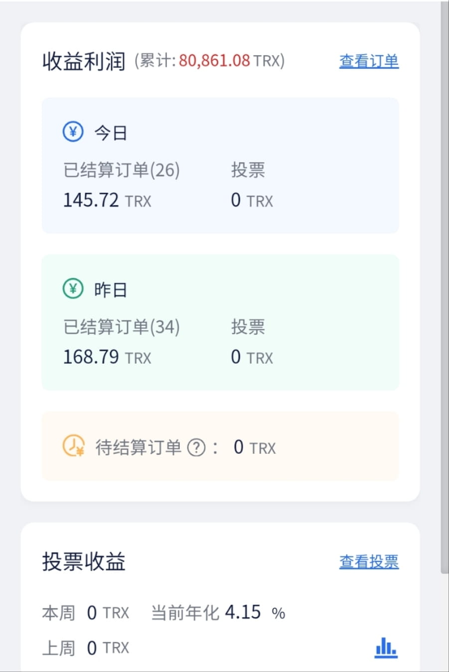 TRX 质押卖能量收益还是美滋滋的。 质押一定数量的TRX，找一个可靠的平台，每天都有收益，能量收益年化可以达到20% | kwith на  Binance Square