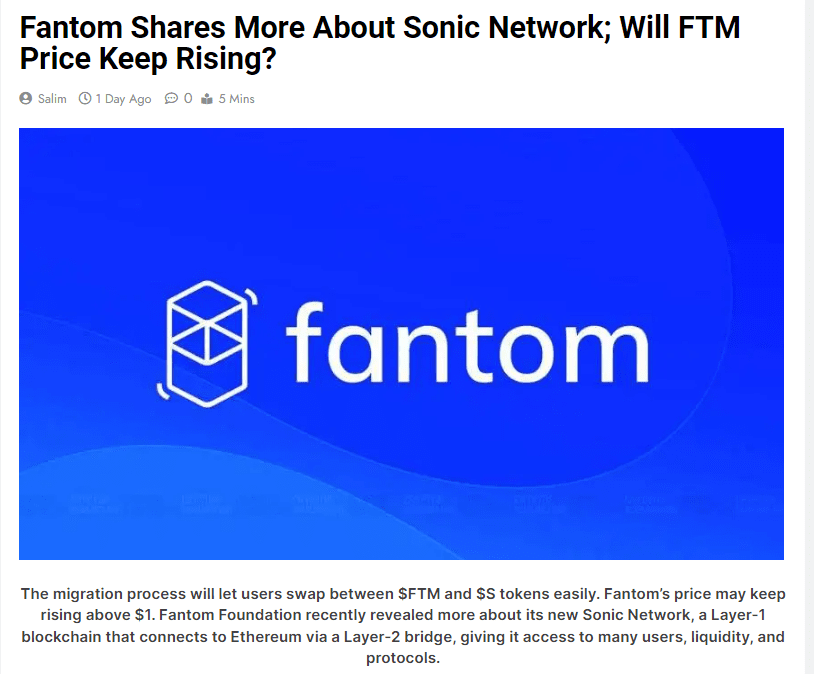 Fantom Shares More About Sonic Network; Will FTM Price Keep | Cryptos ...