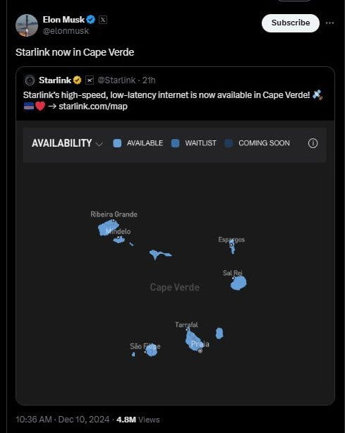 Yeşil Burun Adaları'nda Starlink'in onayı