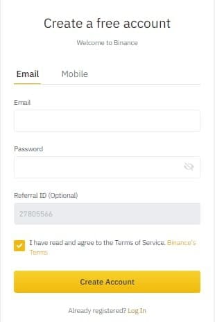 تسجيل في Binance