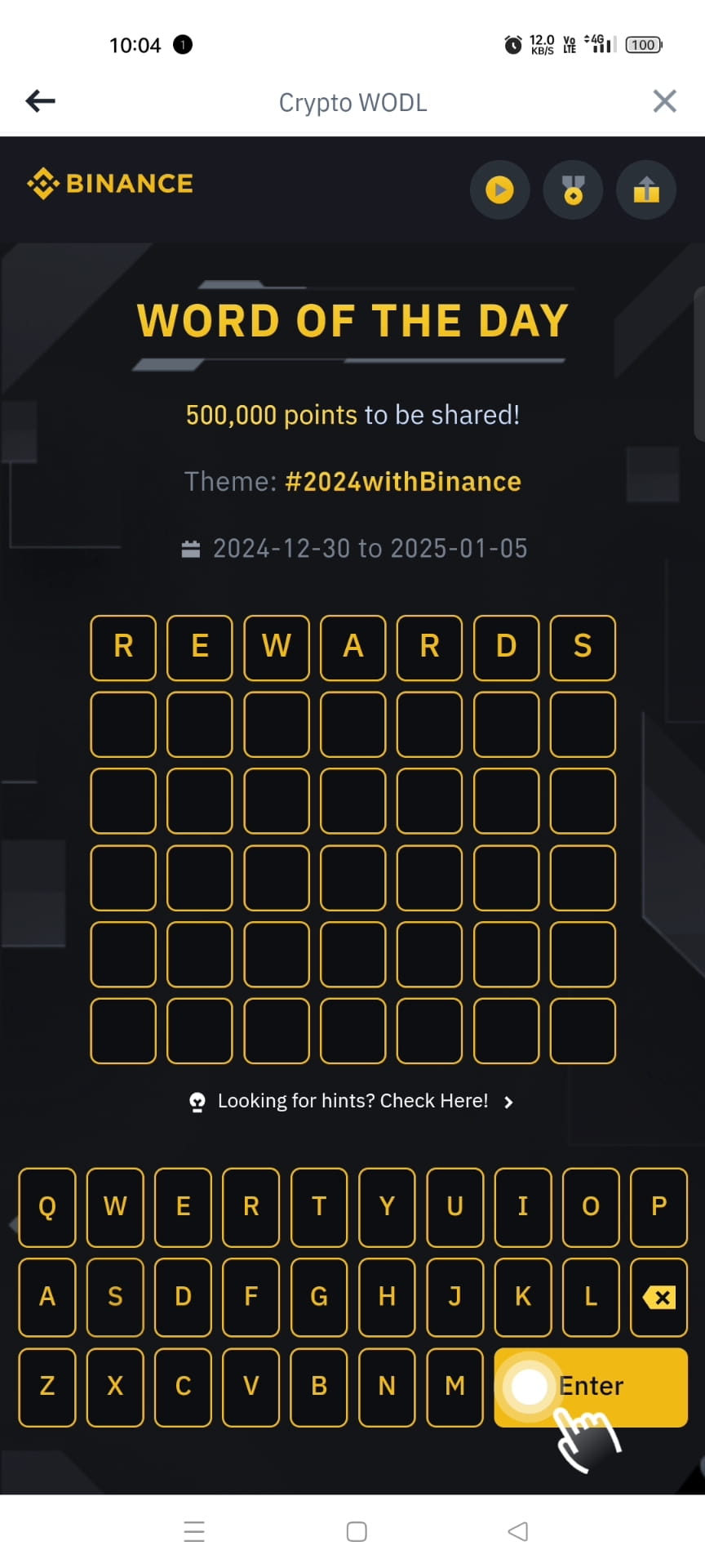 Today got the 7 letter word of the day ✓ binance word of the day chance to  get a 500000 points #Binance250Million #WORDOFTHEDAY✓ #BinanceSquareFamily  #BIOOnBinance #BinanceAlphaAlert $BTC $BNB $ETH | Kandha on Binance Square