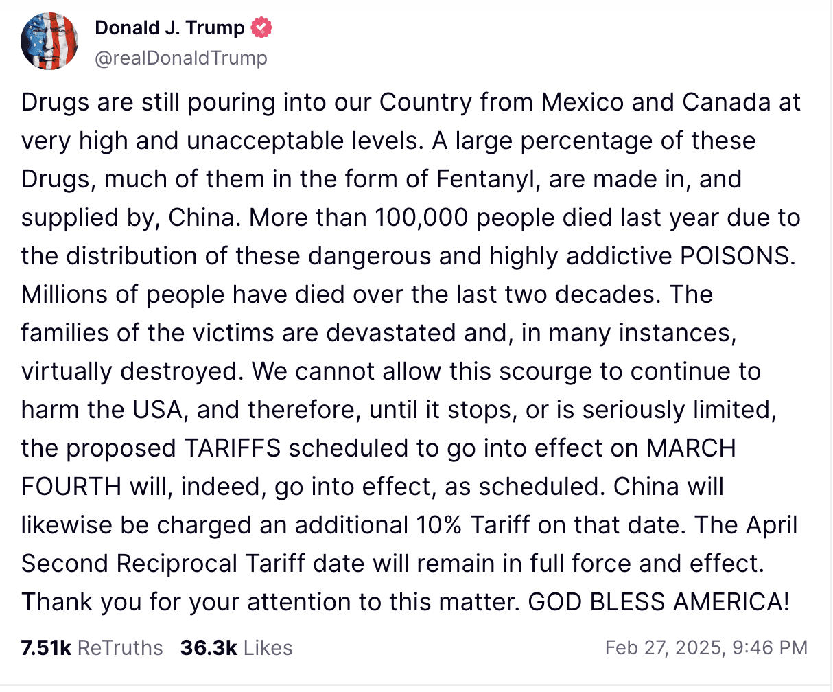 Trump announces tariff measures against Mexico and Canada to be ...