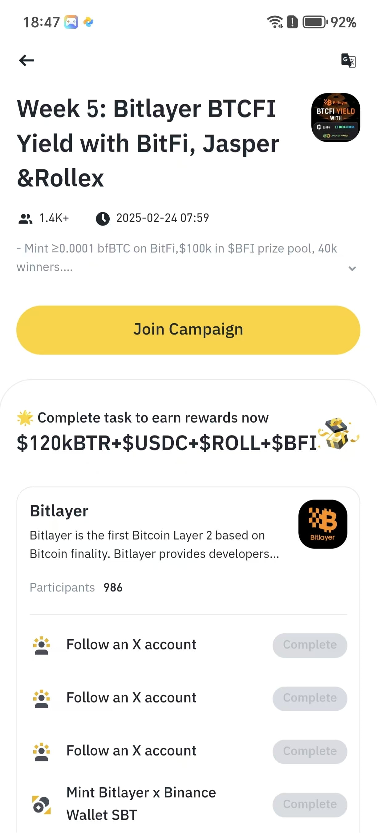 Ví web3 của Binance với Bitlayer tuần thứ năm | 币币通666 trên Binance Square